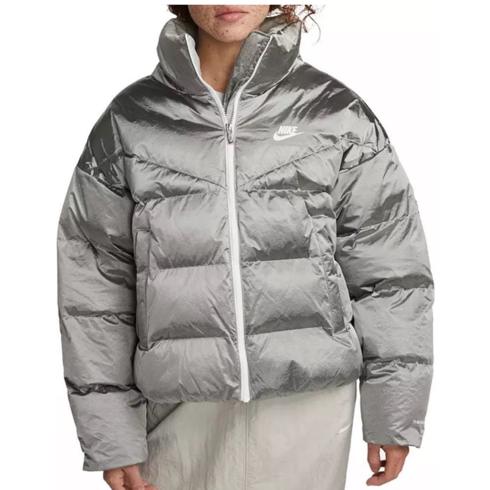 🆕 Nike Therma-FIT City Series Shine Puffer Grey/Haze White Silver Jacket XXL